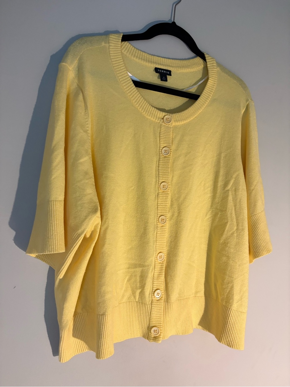 Torrid Lemon Yellow Button-Front Short Sleeve Cardigan 4 Casual; Stylish; Chic